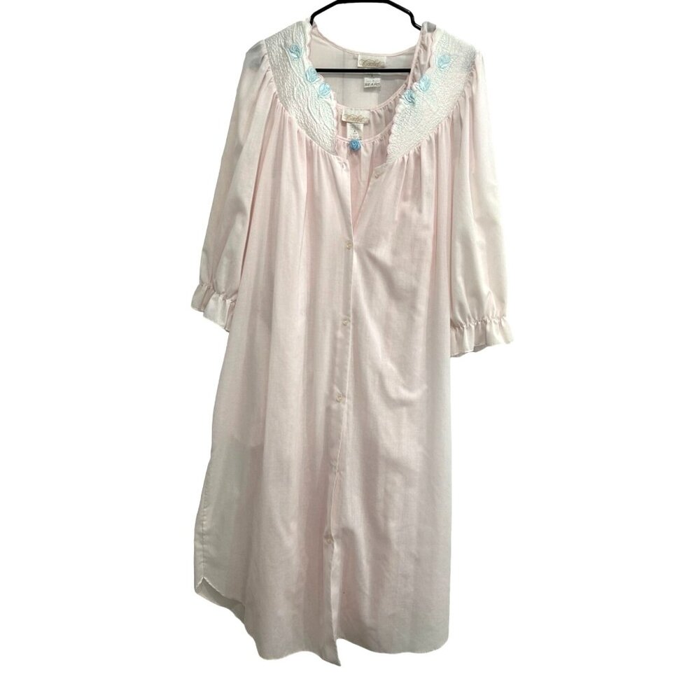 Vintage Cachet Pink Floral Embroidered Nightgown Set